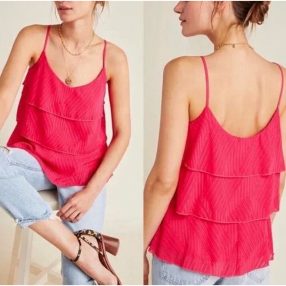 NWOT Anthropologie Amadi Ameline Pink Textured Tiered Tank - Size XL